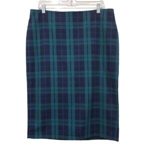 Lord & Taylor Plaid Pencil Skirt Size 12 Green Navy Blue Academia Preppy 90s Y2K